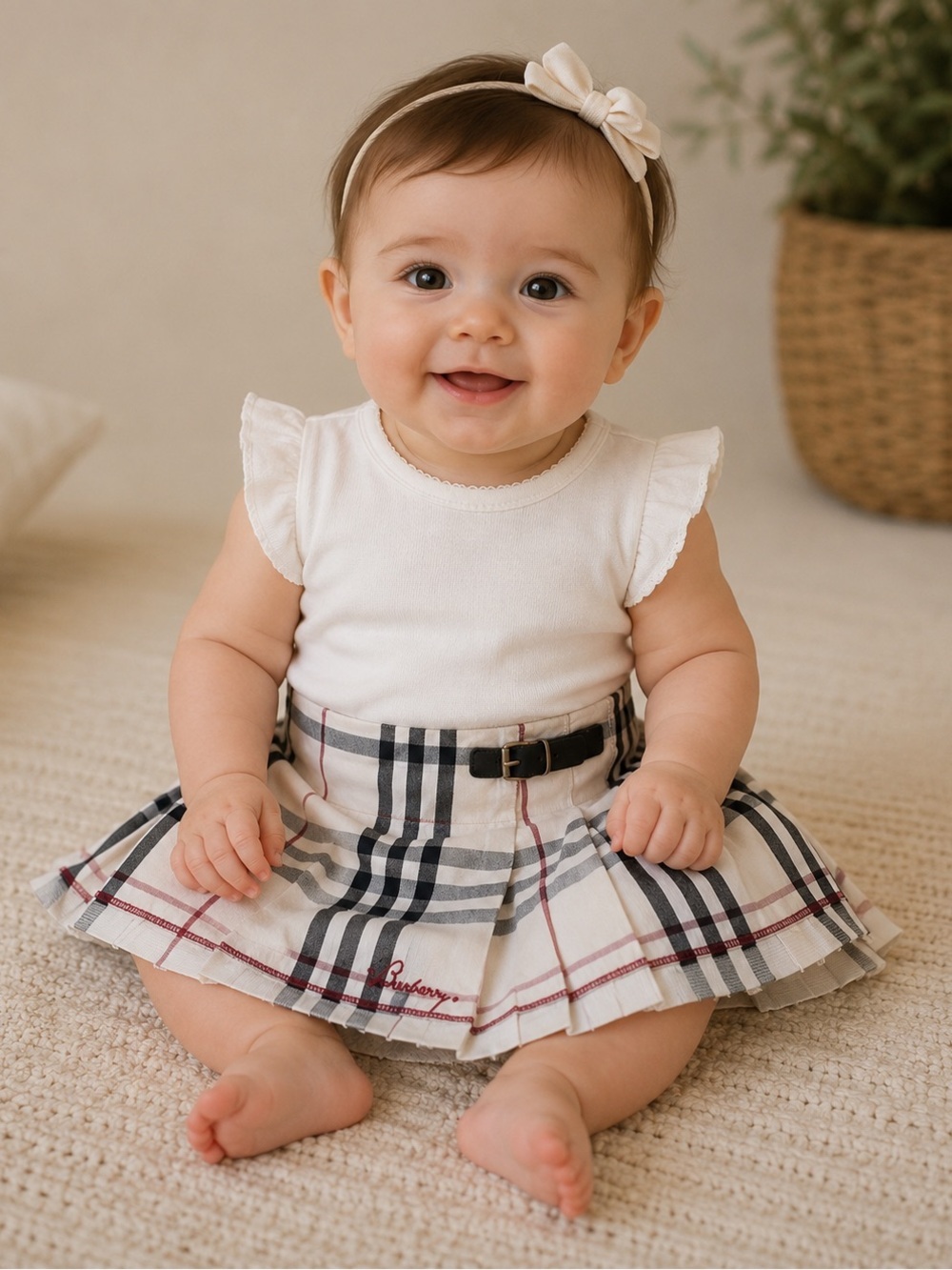 Burberry baby skirt wrap elastic adjustable belt 3/6‎ months beige Burberry